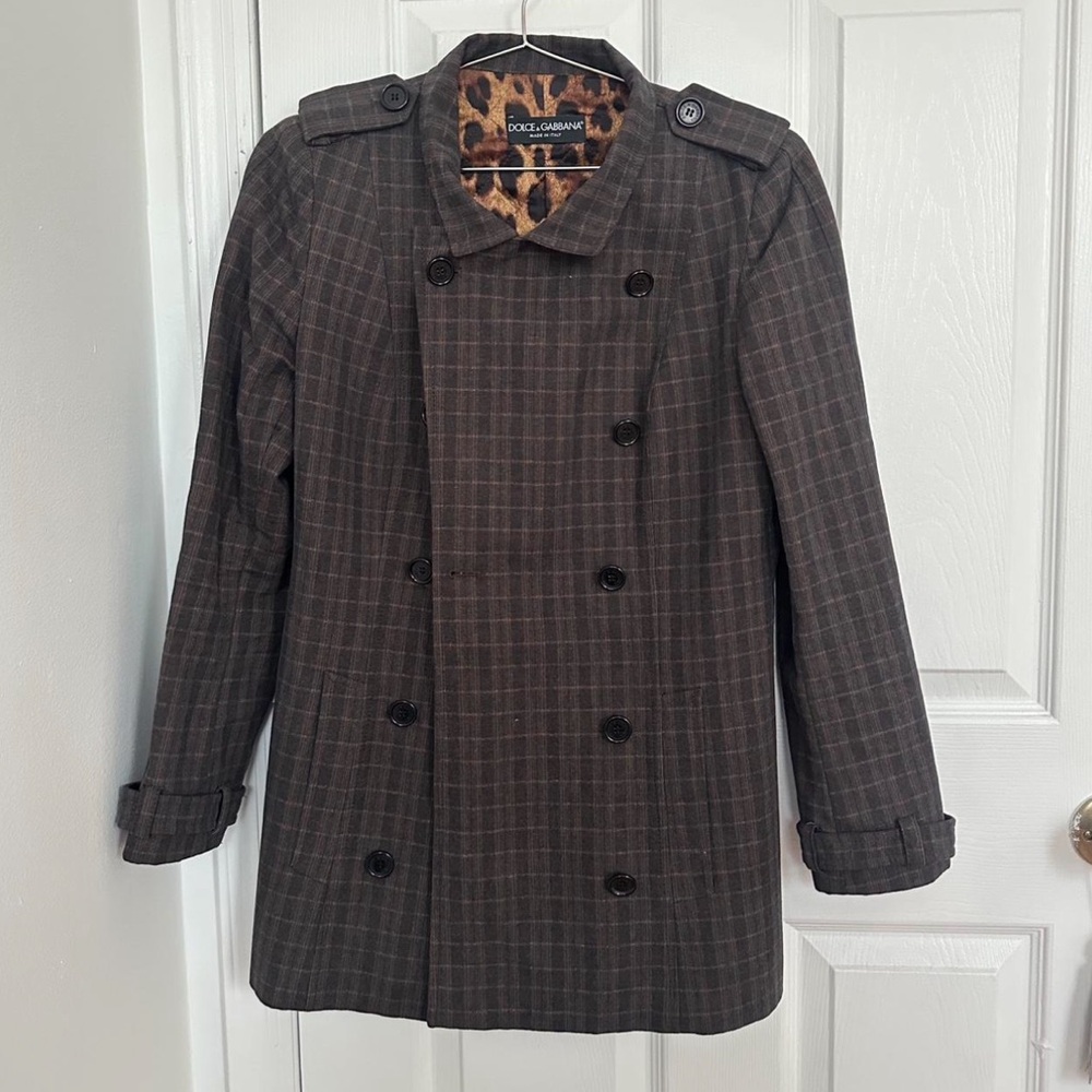 Dolce & Gabbana Dark Brown Plaid Trench Coat